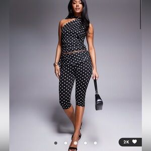 Kaiia exclusive double layered slinky mesh foldover waistband capri trouser